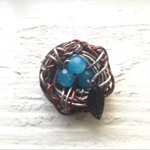 Handmade bird’s nest pin brooch